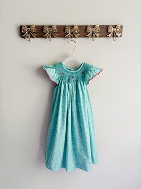 Mom & Me Girls' 3T Smocked Floral Dress with Ruffle Sleeves